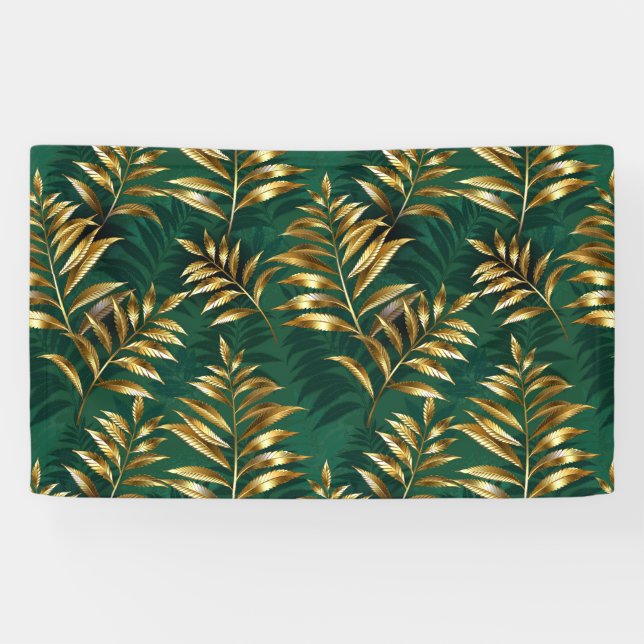 Seamless pattern with golden ferns banner (Horizontal)