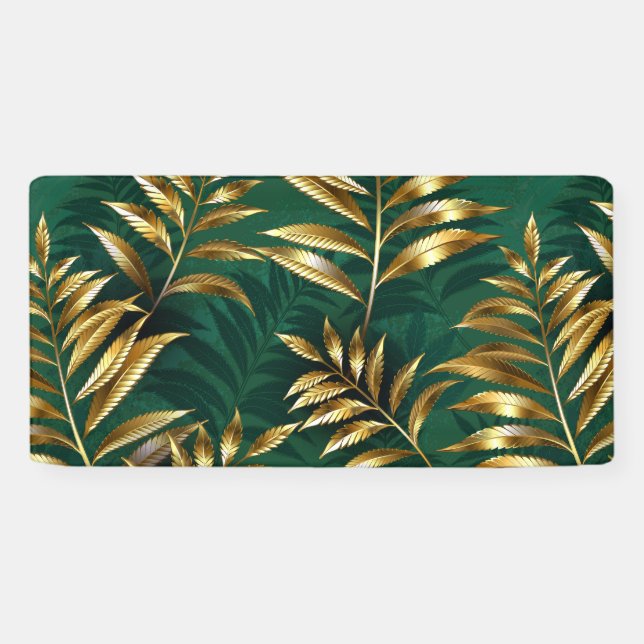 Seamless pattern with golden ferns banner (Horizontal)