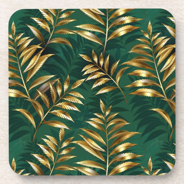 Seamless pattern with golden ferns beverage coaster (Front)