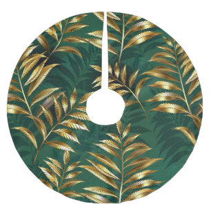 Seamless pattern with golden ferns brushed polyester tree skirt
