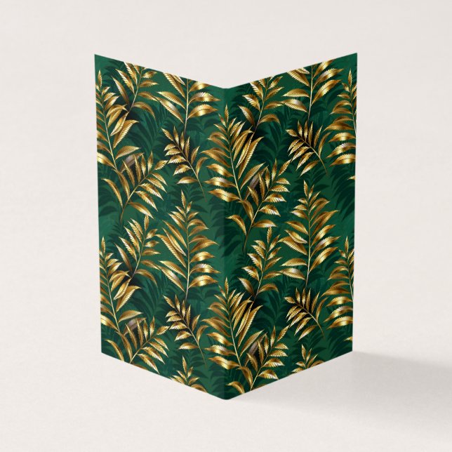 Seamless pattern with golden ferns business card (Outside)
