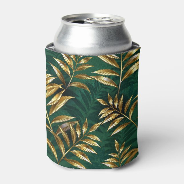 Seamless pattern with golden ferns can cooler (Can Front)