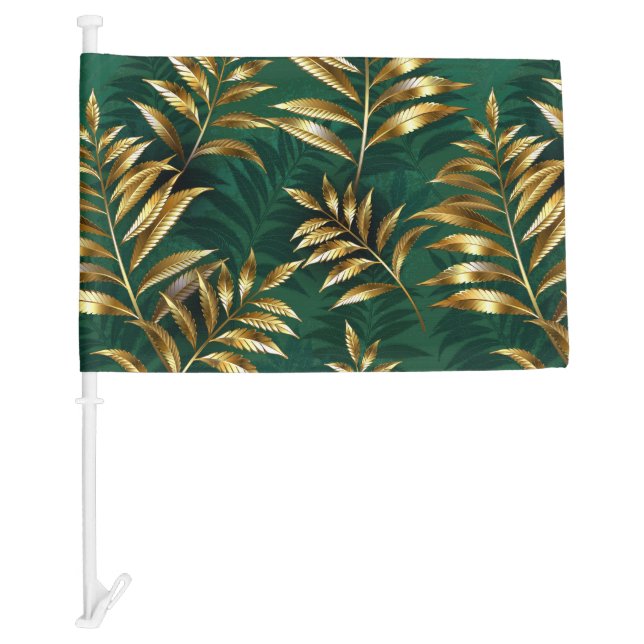 Seamless pattern with golden ferns car flag (Front)