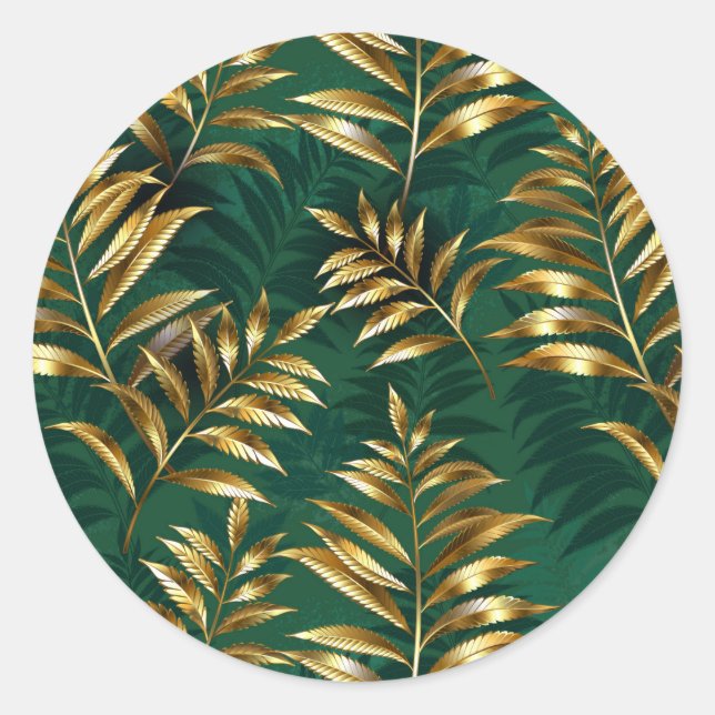 Seamless pattern with golden ferns classic round sticker (Front)