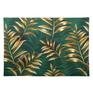 Seamless pattern with golden ferns cloth placemat