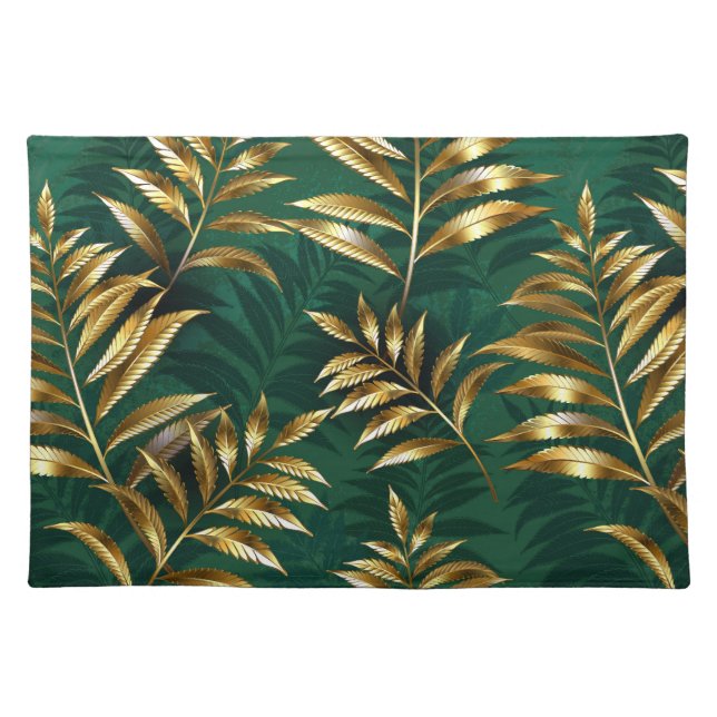 Seamless pattern with golden ferns cloth placemat (Front)