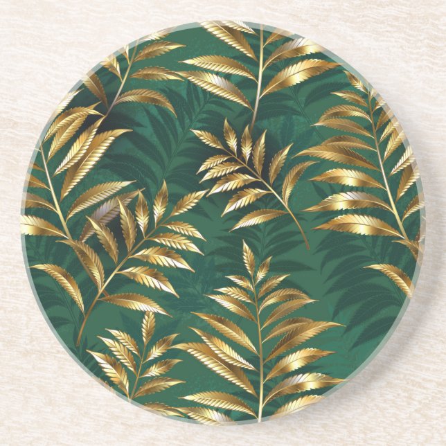 Seamless pattern with golden ferns coaster (Front)