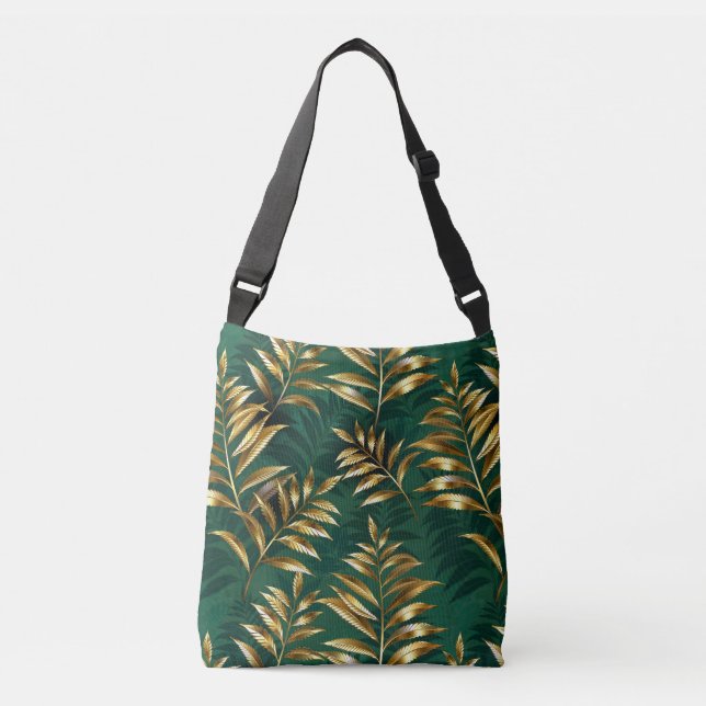 Seamless pattern with golden ferns crossbody bag (Front)