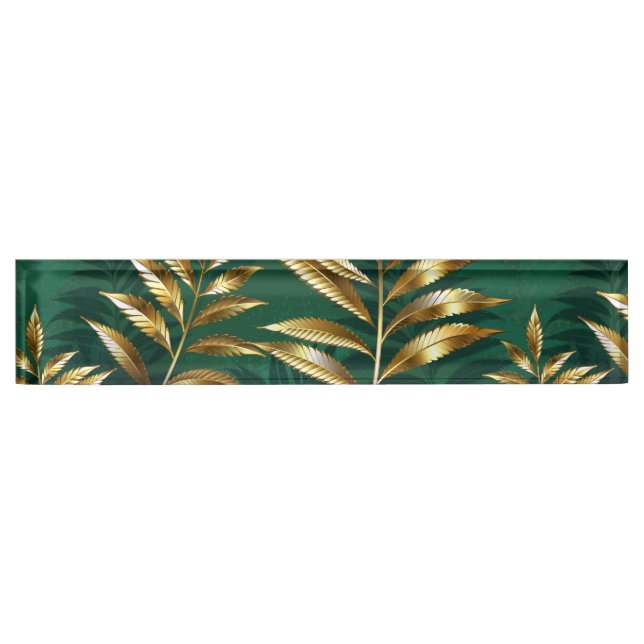 Seamless pattern with golden ferns desk name plate (Front)