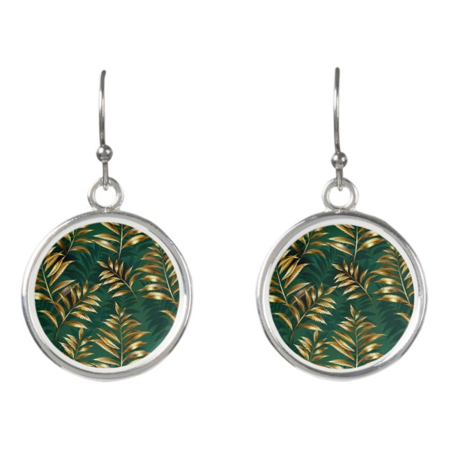 Seamless pattern with golden ferns earrings (Front)