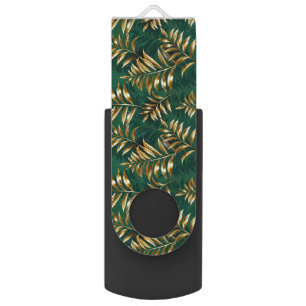 Seamless pattern with golden ferns flash drive