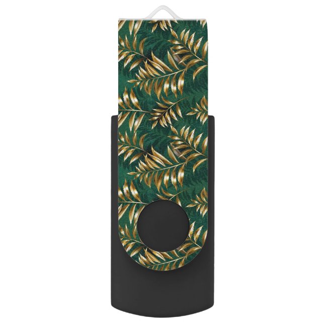 Seamless pattern with golden ferns flash drive (Front Vertical)