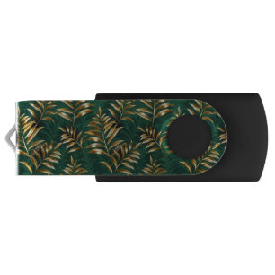 Seamless pattern with golden ferns flash drive