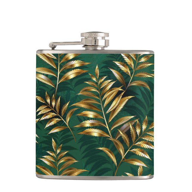 Seamless pattern with golden ferns flask (Front)