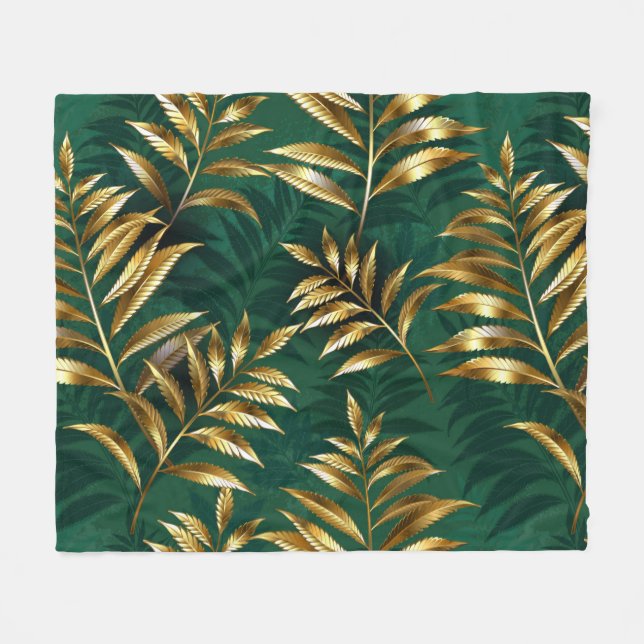 Seamless pattern with golden ferns fleece blanket (Front (Horizontal))