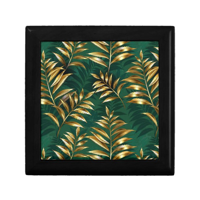 Seamless pattern with golden ferns gift box (Front)