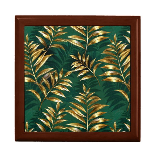Seamless pattern with golden ferns gift box (Front)
