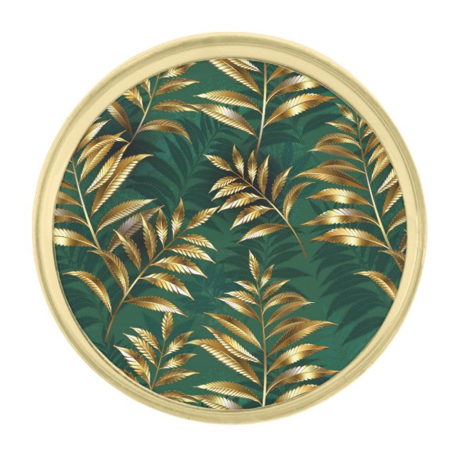 Seamless pattern with golden ferns gold finish lapel pin (Front)