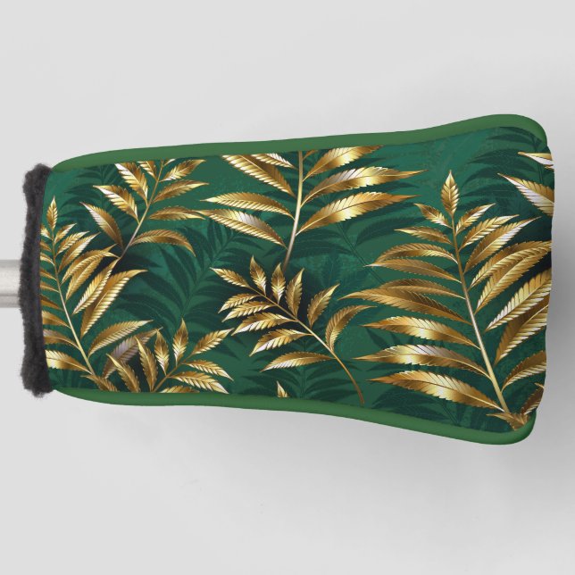 Seamless pattern with golden ferns golf head cover (Front)