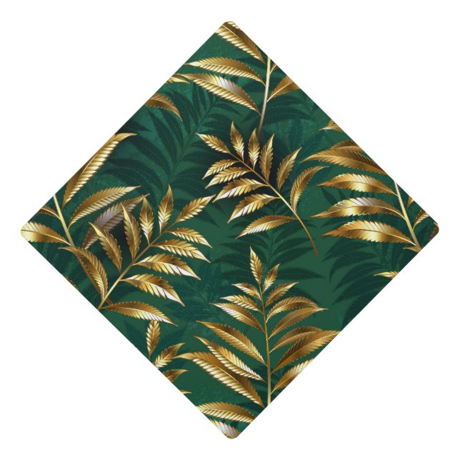 Seamless pattern with golden ferns graduation cap topper (Front)
