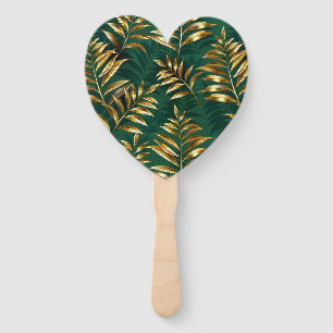 Seamless pattern with golden ferns hand fan
