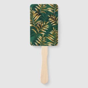 Seamless pattern with golden ferns hand fan