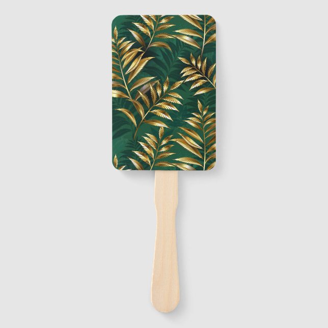 Seamless pattern with golden ferns hand fan (Front)