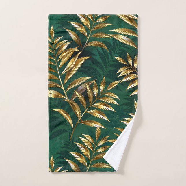 Seamless pattern with golden ferns hand towel  (Hand Towel)