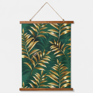 Seamless pattern with golden ferns hanging tapestry