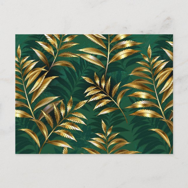 Seamless pattern with golden ferns holiday postcard (Front)