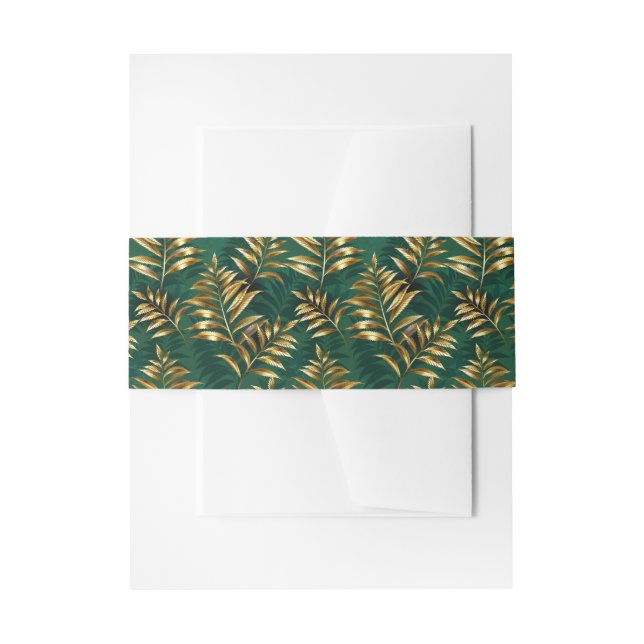 Seamless pattern with golden ferns invitation belly band (Front Example)