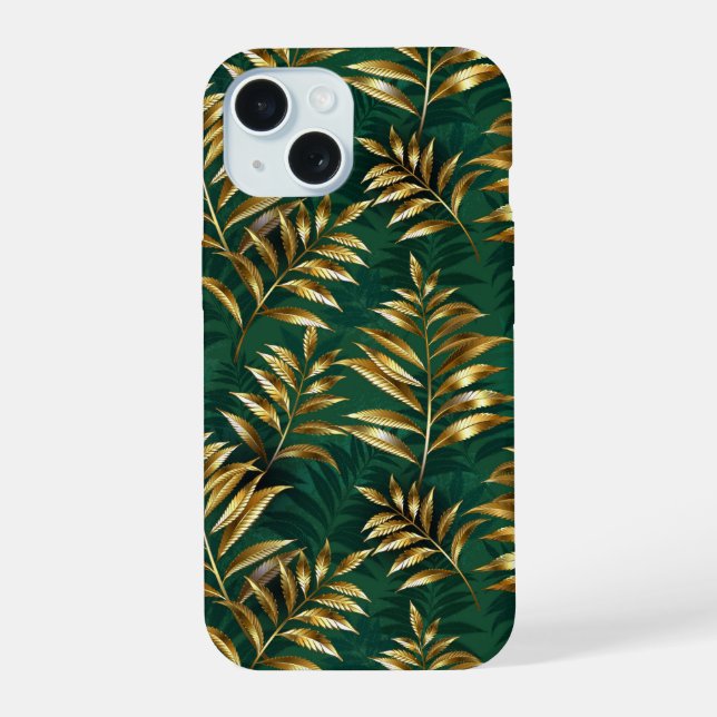 Seamless pattern with golden ferns iphone case (Back)