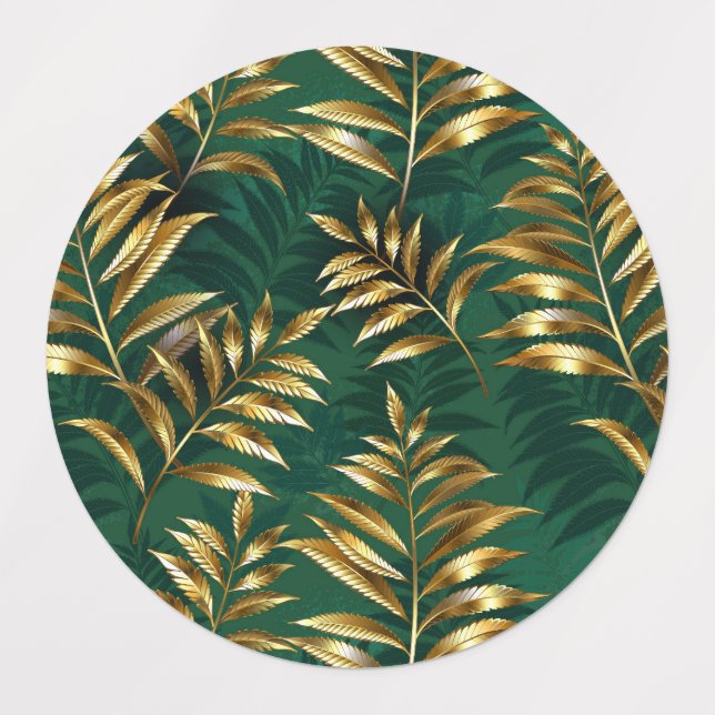 Seamless pattern with golden ferns labels (Design 1)