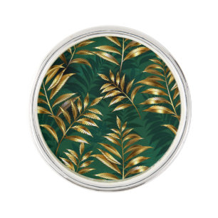 Seamless pattern with golden ferns lapel pin