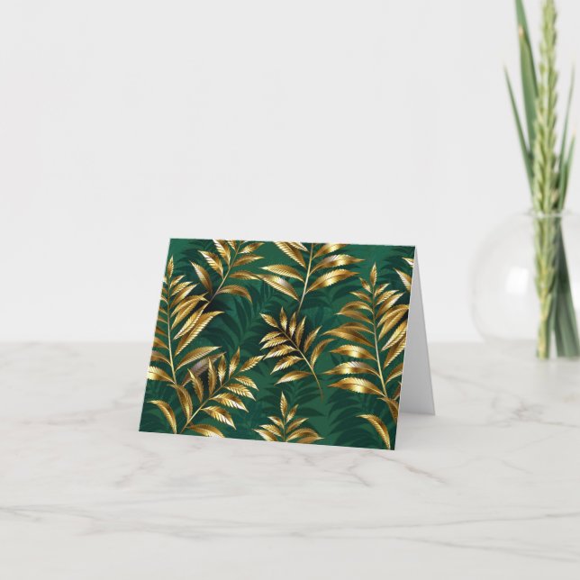 Seamless pattern with golden ferns letterpress thank you card (Front)