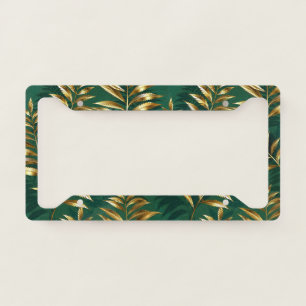 Seamless pattern with golden ferns license plate frame