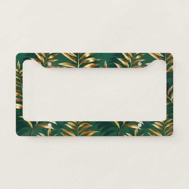 Seamless pattern with golden ferns license plate frame (Front)