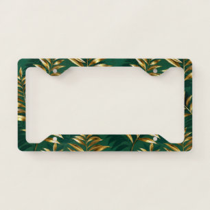 Seamless pattern with golden ferns license plate frame