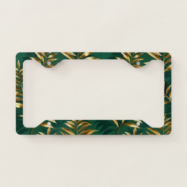 Seamless pattern with golden ferns license plate frame (Front)