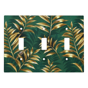 Seamless pattern with golden ferns light switch cover