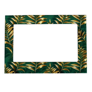 Seamless pattern with golden ferns magnetic frame