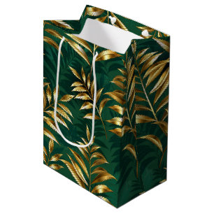 Seamless pattern with golden ferns medium gift bag