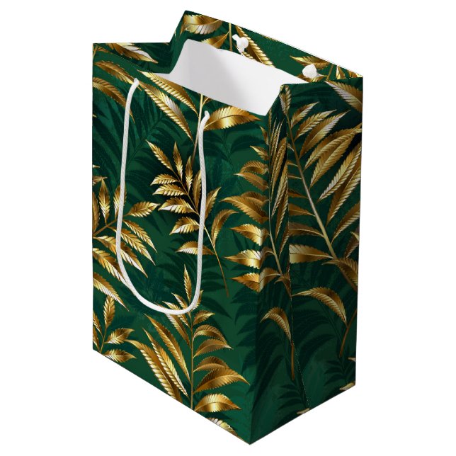 Seamless pattern with golden ferns medium gift bag (Front Angled)