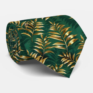 Seamless pattern with golden ferns neck tie