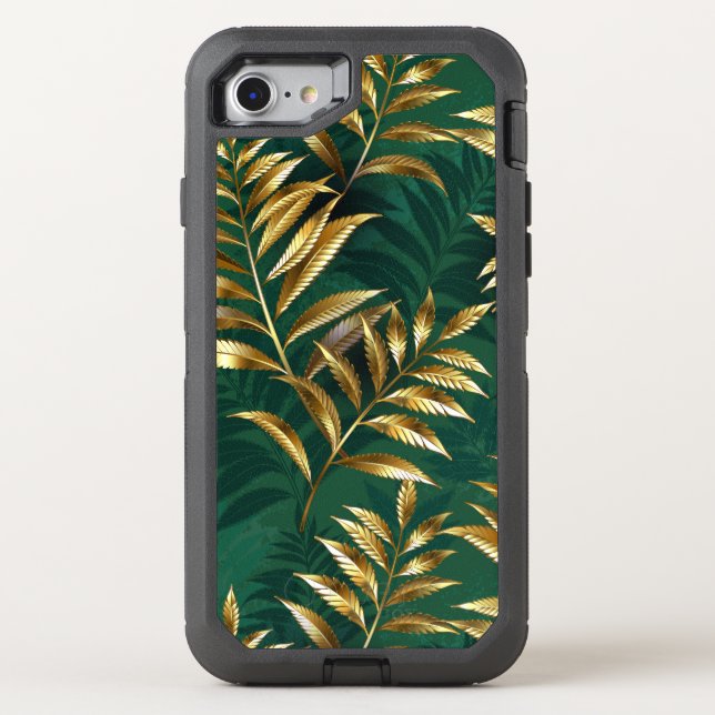 Seamless pattern with golden ferns otterbox iPhone case (Back)