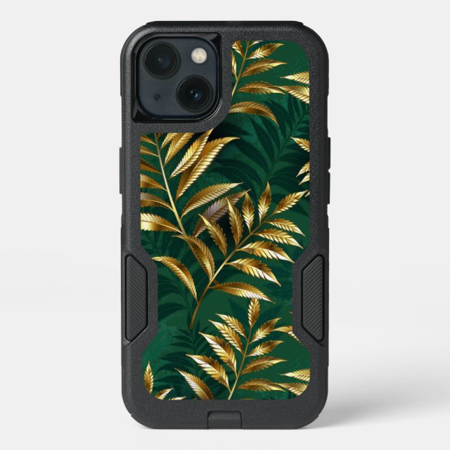 Seamless pattern with golden ferns otterbox iPhone case (Back)