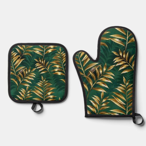 Seamless pattern with golden ferns