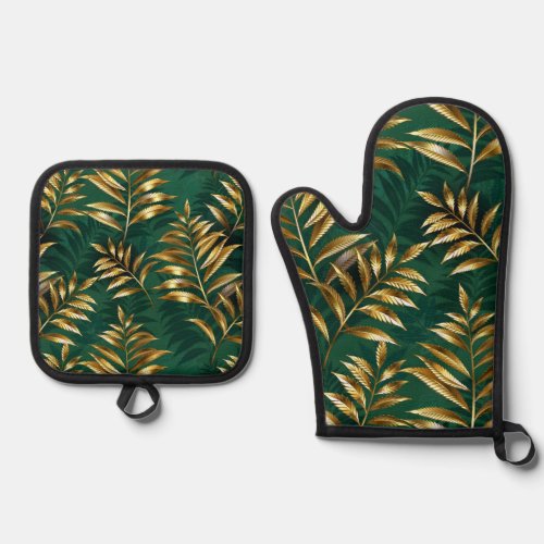 Seamless pattern with golden ferns