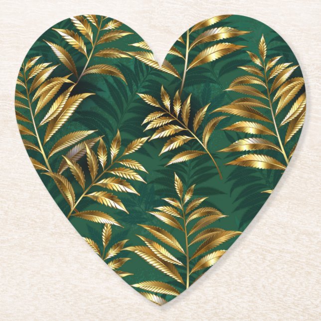 Seamless pattern with golden ferns paper coaster (Front)