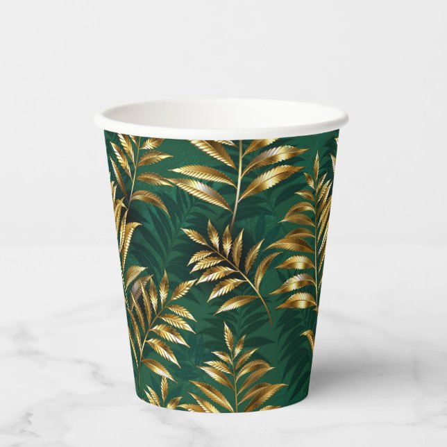 Seamless pattern with golden ferns paper cups (Front)